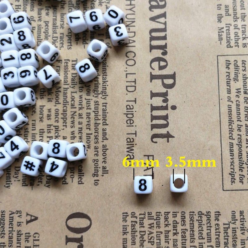 Looconi Amaney 480pcs Square Number 0-9 Symbol # and Heart Beads 6x6mm White Acrylic Beads - Image 2